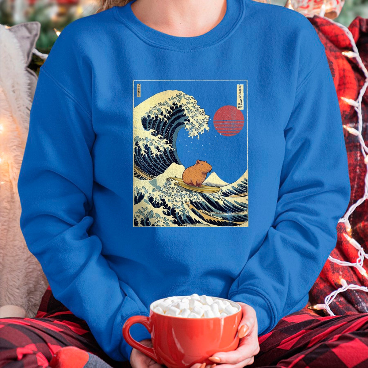 Cute Capybara Shirt, Funny Capybara Unisex T-Shirt/Hoodie/Sweatshirt HLT00 - Capybara Japanese Kanagawa Wave Funny Surf Animal T-Shirt, Men, Black, 3X-Large