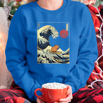 Cute Capybara Shirt, Funny Capybara Unisex T-Shirt/Hoodie/Sweatshirt HLT00 - Capybara Japanese Kanagawa Wave Funny Surf Animal T-Shirt, Men, Black, 3X-Large