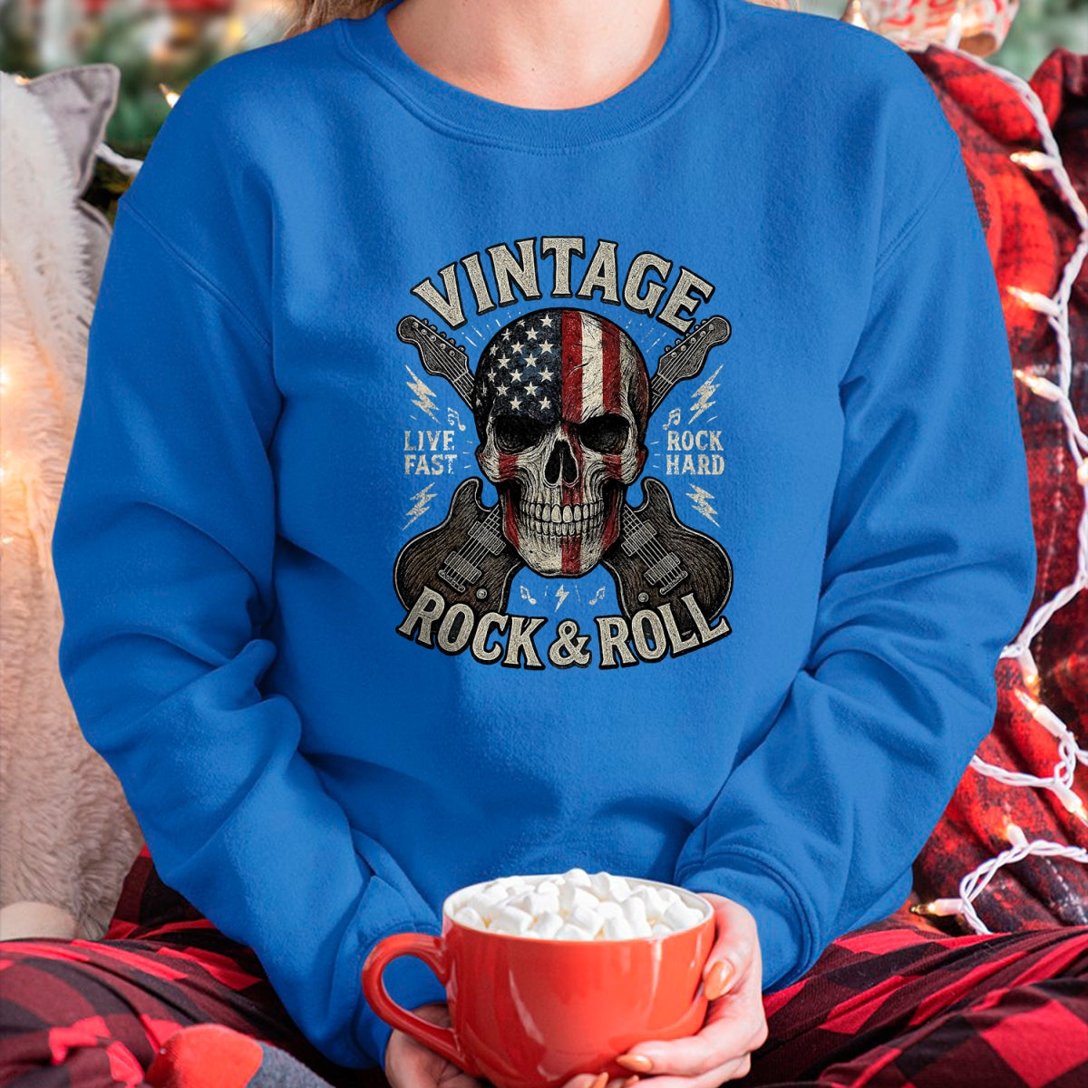 Guitar Lover Shirt, Funny Guitar UnisexT-Shirt/Hoodie/Sweatshirt HLT00 - Vintage Rock Skull American Flag Guitar Retro Rock and Roll T-Shirt, Men, Black, Large