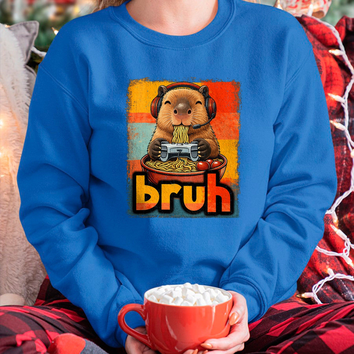 Cute Capybara Shirt, Funny Capybara UnisexT-Shirt/Hoodie/Sweatshirt HLT00 - Bruh Capybara Eat Ramen Gaming Japanese Men Boy Kid T-Shirt