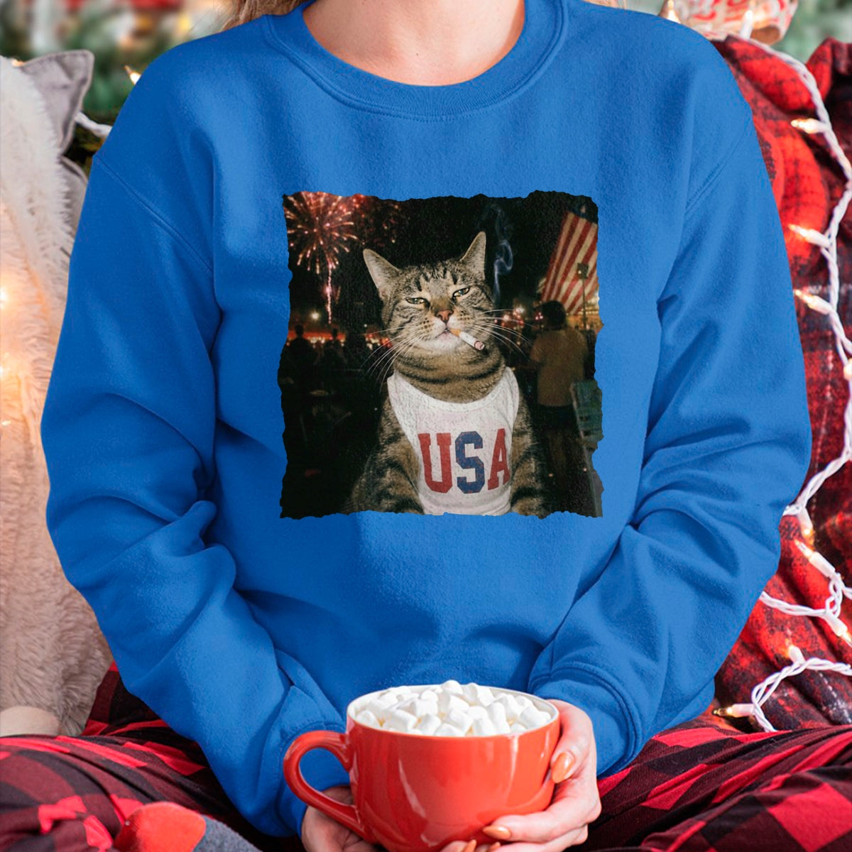 Cat Love Shirt, Funny Cat Lover Gift UnisexT-Shirt/Hoodie/Sweatshirt HLT00 - July 4th Patriotic Cat Smoking Cigarette 250 Years Cat Lover T-Shirt