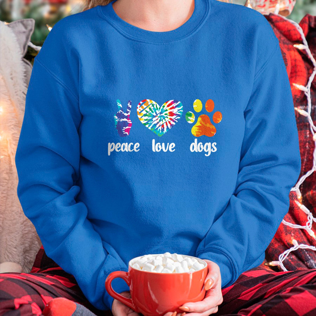 Dog Love Shirt, Dog Lover Gift T-Shirt/Hoodie/Sweatshirt HLT00 - Peace Love Dogs Paws Tie Dye Rainbow Animal Rescue Long Sleeve T-Shirt