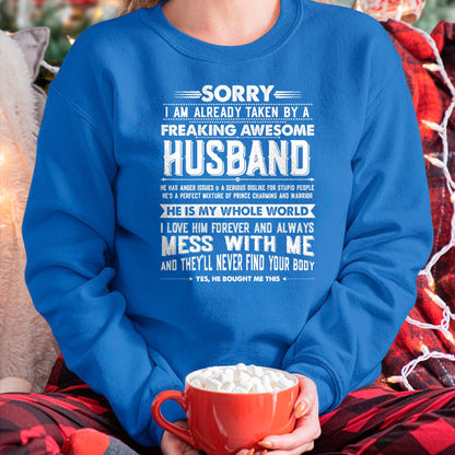 Best Wife Shirt, Wife and Husband Unisex T-Shirt/Hoodie/Sweatshirt HLT00 - Taken by a Freaking Awesome Husband Funny Wife T-Shirt (1)