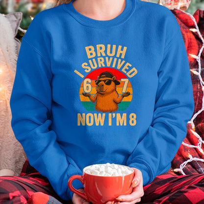 Cute Capybara Shirt, Funny Capybara UnisexT-Shirt/Hoodie/Sweatshirt HLT00 - Bruh I Survived 6 7 Now Im 8 Funny Capybara 8th Birthday Boy T-Shirt