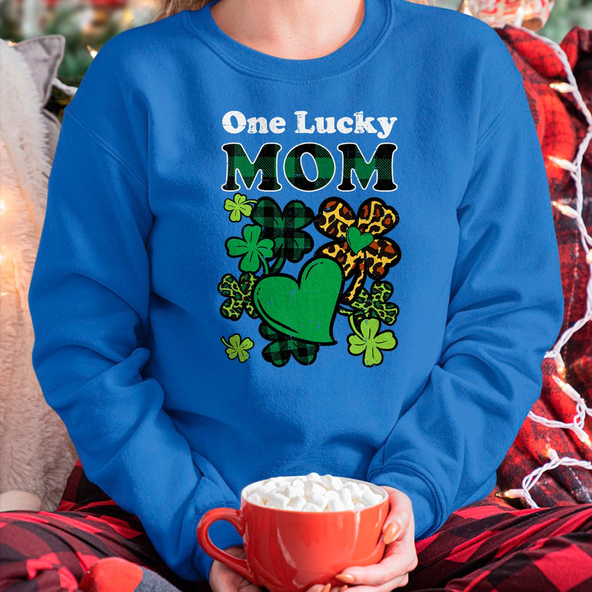 Patrick Day Shirts for Family, Funny Patrick Day shirts, st patrick's day Unisex T-Shirt/Hoodie/Sweatshirt HLT00 - One Lucky Mom Plaid Shamrock Heart St Patrick Day Mommy Mama T-Shirt