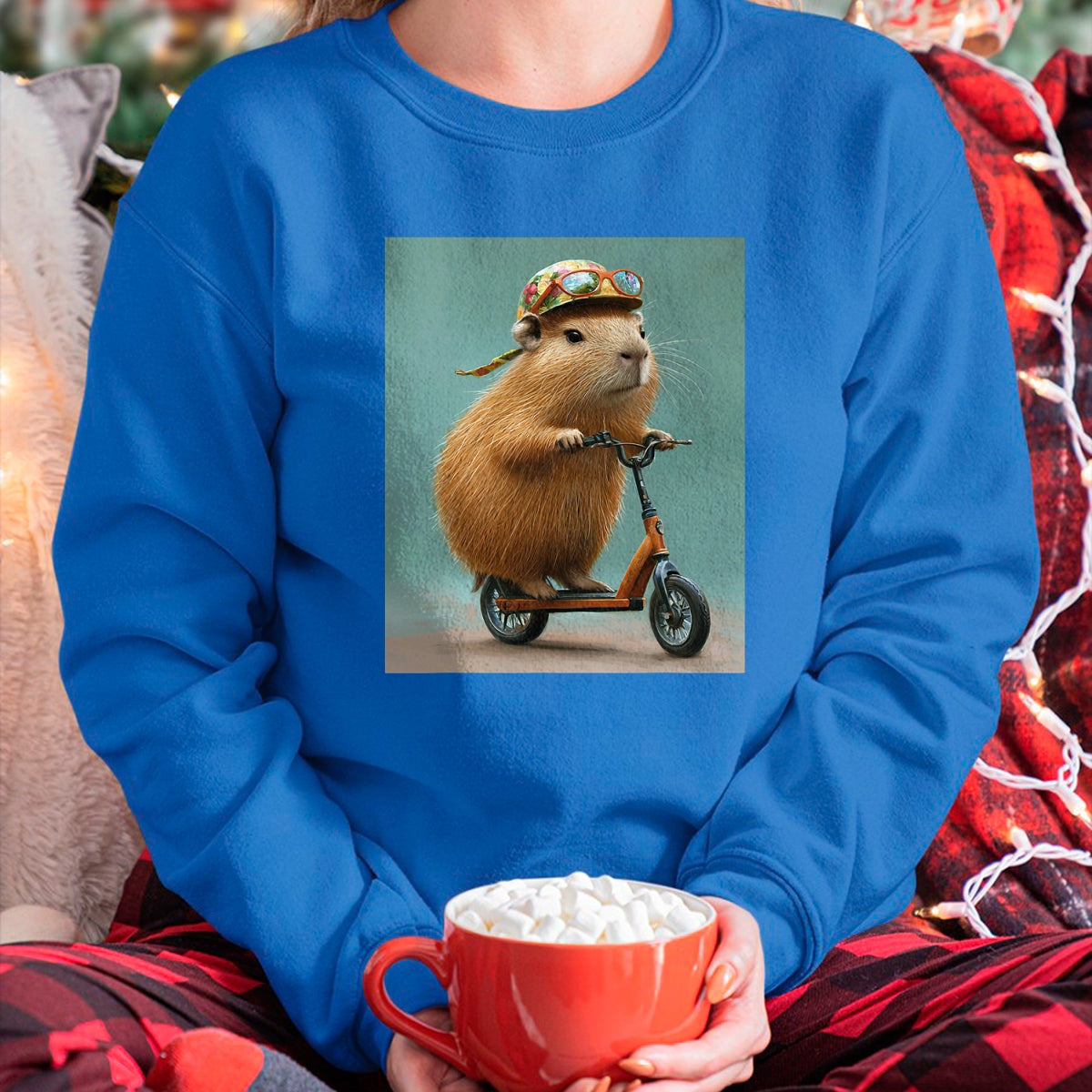 Cute Capybara Shirt, Funny Capybara Unisex T-Shirt/Hoodie/Sweatshirt HLT00 - Capybara Riding Scooter with Glasses Funny Graphic T-Shirt