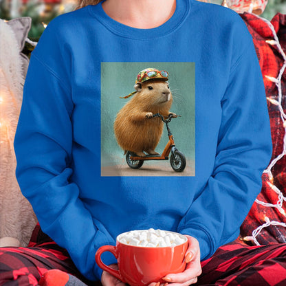 Cute Capybara Shirt, Funny Capybara Unisex T-Shirt/Hoodie/Sweatshirt HLT00 - Capybara Riding Scooter with Glasses Funny Graphic T-Shirt