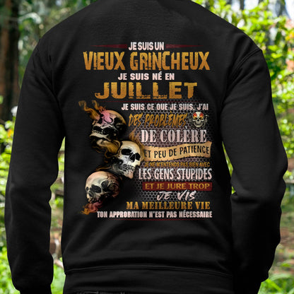 Je Suis Un Vieux Grincheux Né en Juillet – T-Shirt Homme Fort Caractère - DTSM07 (SKU2604-33-07)
