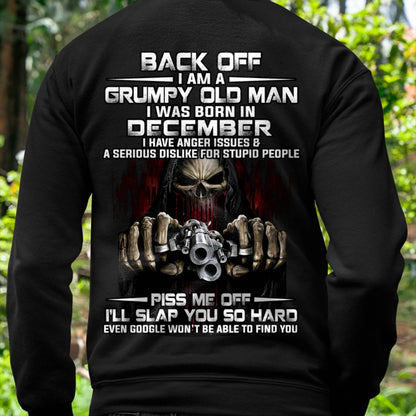 December - Grumpy Old Man T-Shirt – Funny Skull Gun Graphic Tee for Men - DTSM12 (SKU09-109-12)