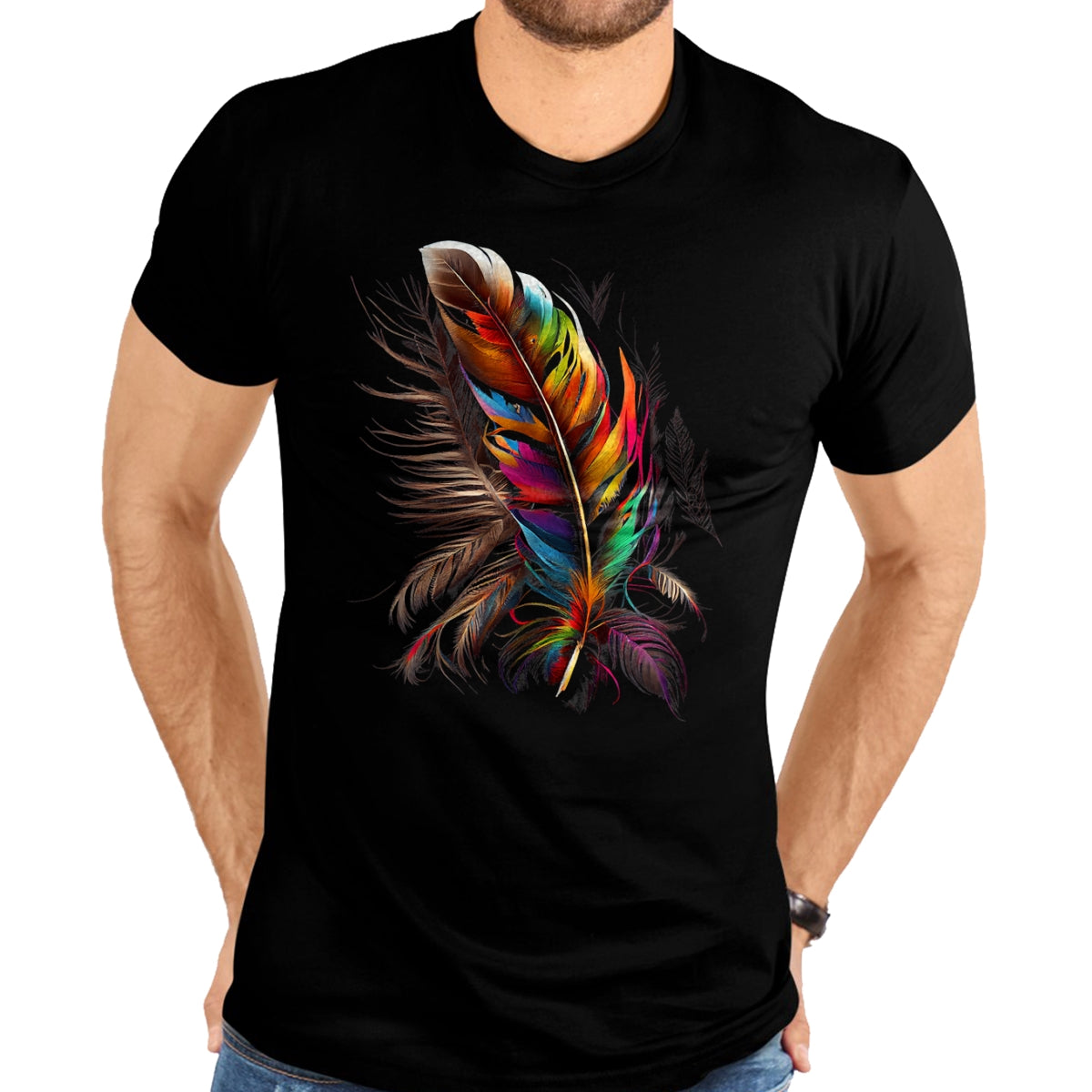 Native American T-Shirts, Vintage Native American Unisex T-Shirt/Hoodie/Sweatshirt HLT00 - Feather Southwest Native American Indian Tribal Art Graphic T-Shirt (1)