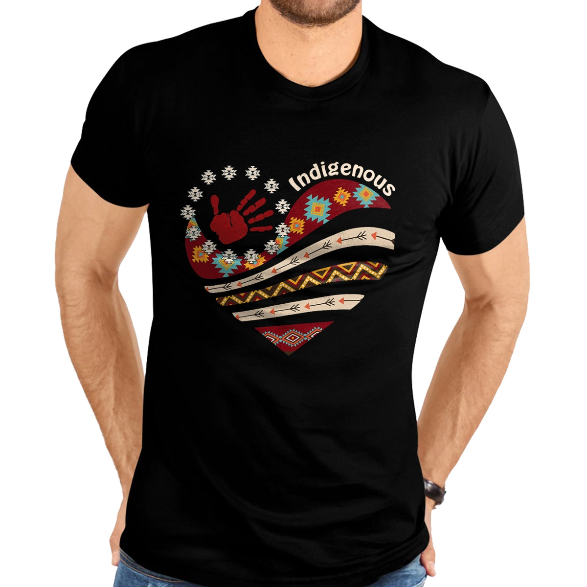 Native American T-Shirts, Vintage Native American Unisex T-Shirt/Hoodie/Sweatshirt HLT00 - Indigenous Native American Blood Red Hand Heart Shape Womens T-Shirt (1)