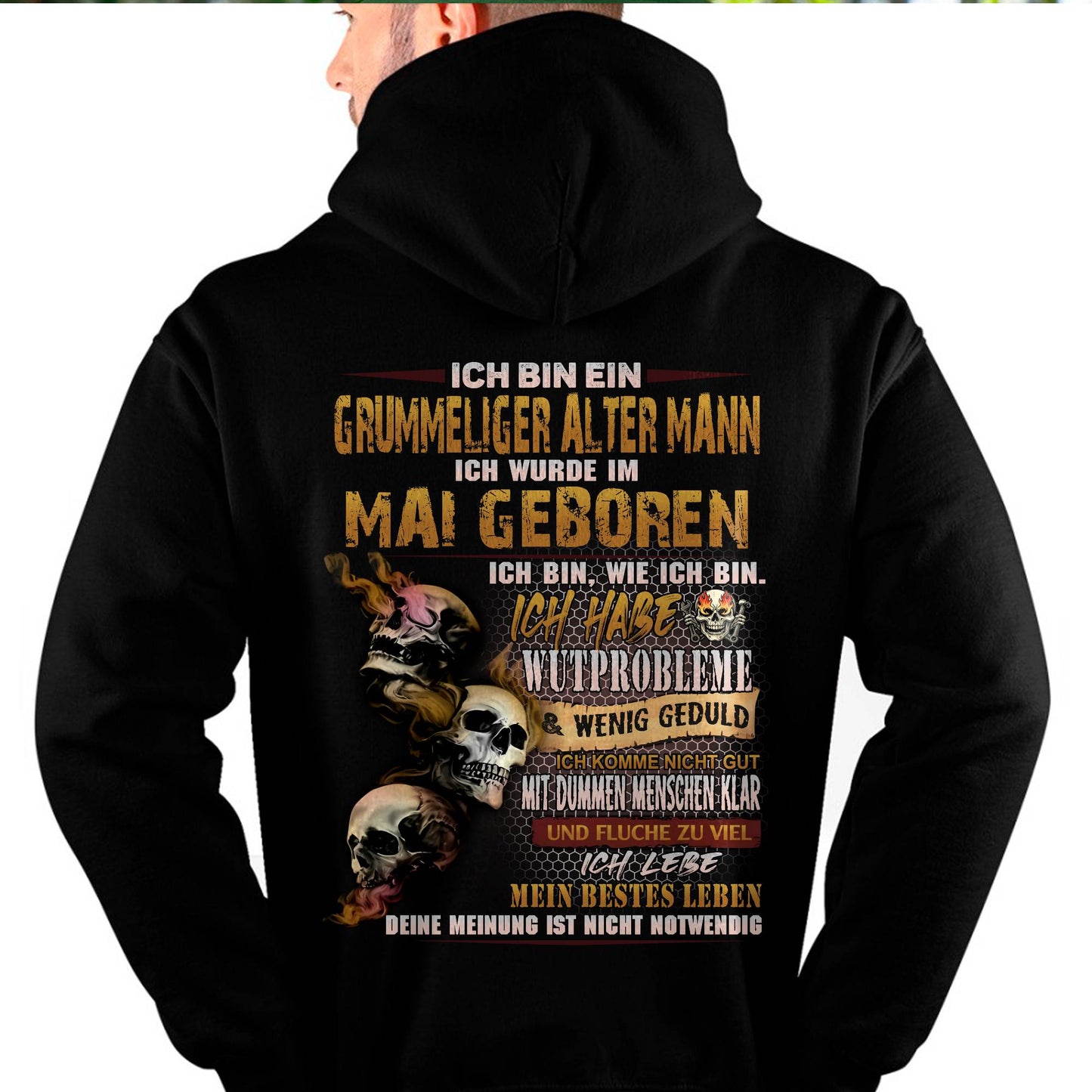 MAI MANN SHIRT – GRUMMELIGER ALTER MANN GEBOREN IM MAI – LUSTIGES SCHÄDEL KREUZ T-SHIRT FÜR MÄNNER - DTSM05 (SKU2605-177-05)