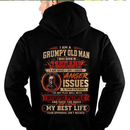 JANUARY - GRUMPY OLD MAN T-SHIRT - FUNNY SKULL ANGER ISSUES TEE - PERFECT GIFT FOR MEN - DTSM01 (SKU2607-253-01)