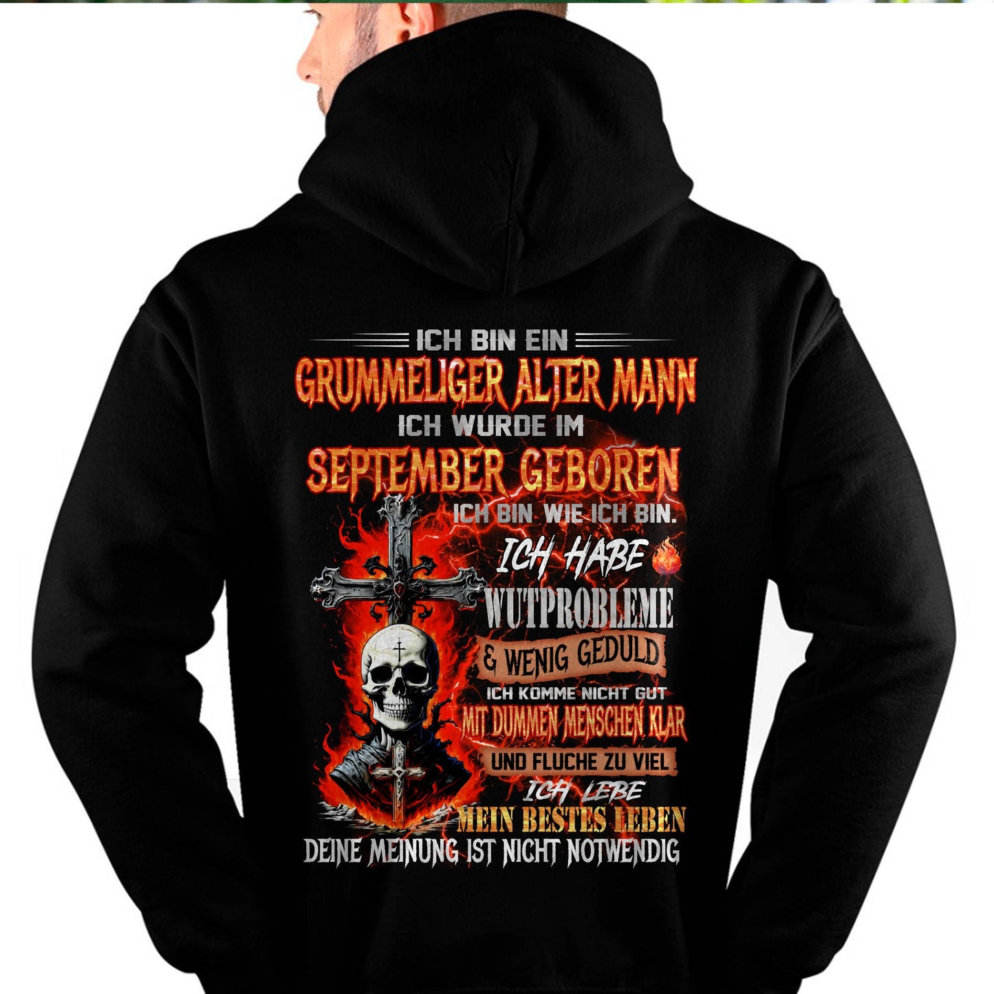 SEPTEMBER MANN SHIRT – GRUMMELIGER ALTER MANN GEBOREN IM SEPTEMBER – LUSTIGES SCHÄDEL KREUZ T-SHIRT FÜR MÄNNER - DTSM09 (SKU2605-174-09)