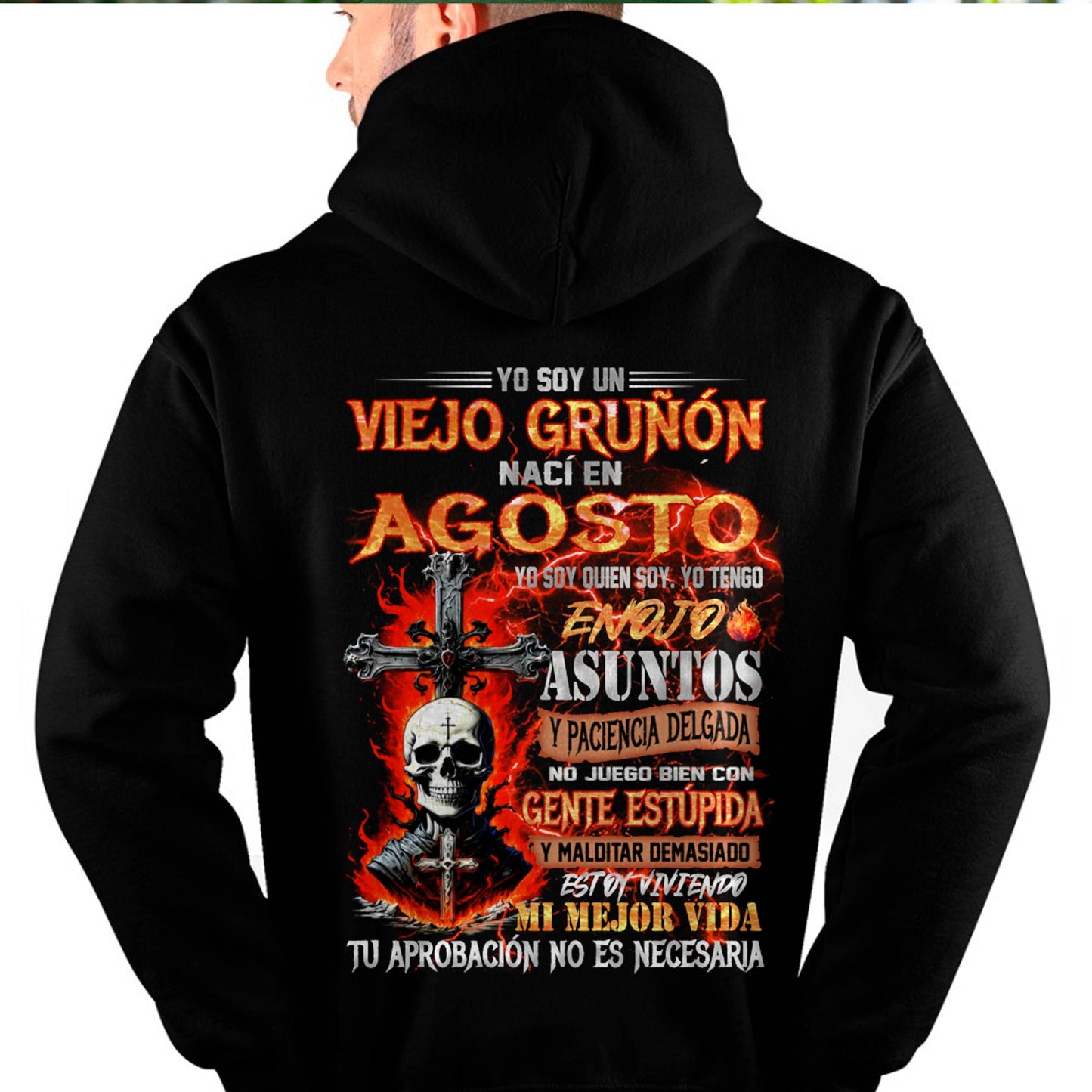 Agosto - Viejo Gruñón - Camiseta Divertida de Calavera con Problemas de Ira - Regalo Perfecto Para Ti - DTSM08 (SKU26T-01203-08)