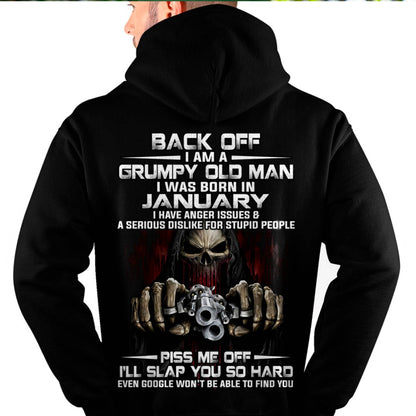 January - Grumpy Old Man T-Shirt – Funny Skull Gun Graphic Tee for Men - DTSM01 (SKU09-109-01)