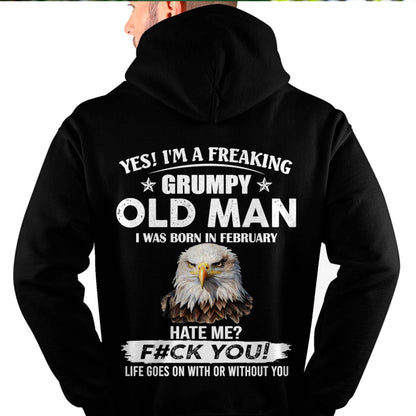 February - Grumpy Old Man T-Shirt – Funny Eagle Birthday T-Shirt for Men - DTSM02 (SKU-GOMS-02)