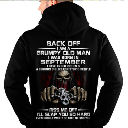 September - Grumpy Old Man T-Shirt – Funny Skull Gun Graphic Tee for Men - DTSM09 (SKU09-109-09)
