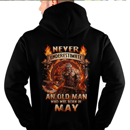Never Underestimate An Old Man Born In May T-Shirt – Viking Warrior Graphic Tee Gift For Men - DTSM05 (SKU2604-257-05)