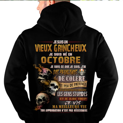 Je Suis Un Vieux Grincheux Né en Octobre – T-Shirt Homme Fort Caractère - DTSM10 (SKU2604-33-10)
