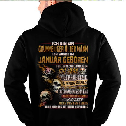 JANUAR MANN SHIRT – GRUMMELIGER ALTER MANN GEBOREN IM JANUAR – LUSTIGES SCHÄDEL KREUZ T-SHIRT FÜR MÄNNER - DTSM01 (SKU2605-177-01)