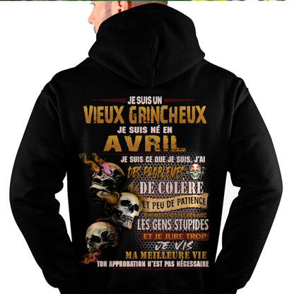 Je Suis Un Vieux Grincheux Né en Avril – T-Shirt Homme Fort Caractère - DTSM04 (SKU2604-33-04)