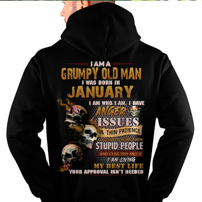 January - Grumpy Old Man T-Shirt - Funny Skull Anger Issues Tee - Perfect Gift For Men DTSM01 (SKU08-67-01)