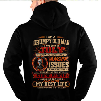 JULY - GRUMPY OLD MAN T-SHIRT - FUNNY SKULL ANGER ISSUES TEE - PERFECT GIFT FOR MEN - DTSM07 (SKU2607-253-07)