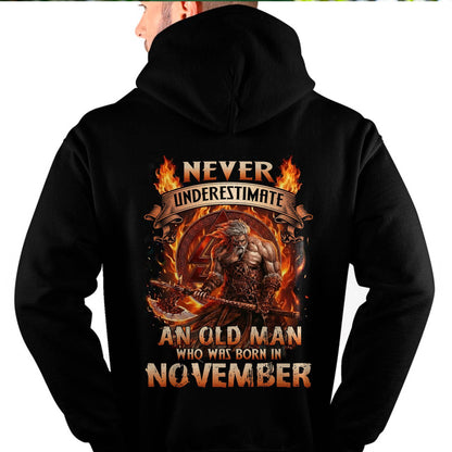 Never Underestimate An Old Man Born In November T-Shirt – Viking Warrior Graphic Tee Gift For Men - DTSM11 (SKU2604-257-11)