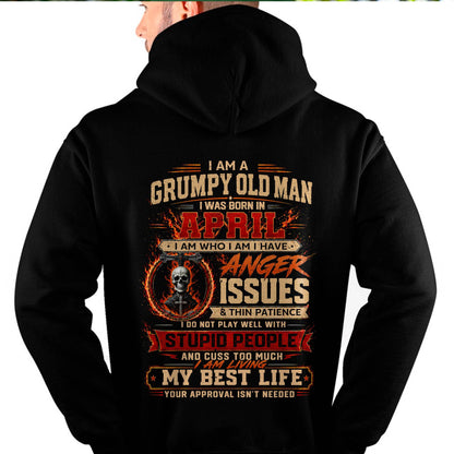APRIL - GRUMPY OLD MAN T-SHIRT - FUNNY SKULL ANGER ISSUES TEE - PERFECT GIFT FOR MEN - DTSM04 (SKU2607-253-04)