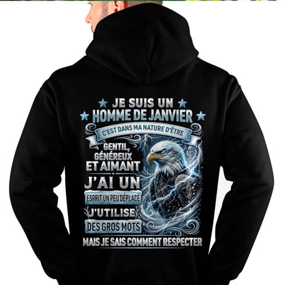 JANVIER - ESPRIT MALICIEUX MAIS SAIT RESPECTER - T-SHIRT ANNIVERSAIRE HOMME - IMPRESSION DTG PREMIUM - DTSM01 (SKU2604-86-01)