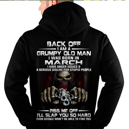 March - Grumpy Old Man T-Shirt – Funny Skull Gun Graphic Tee for Men - DTSM03 (SKU09-109-03)