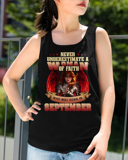 September - Never Underestimate a Woman of Faith - T Shirt For Woman - DTSM09 (SKU26T-01262-09)