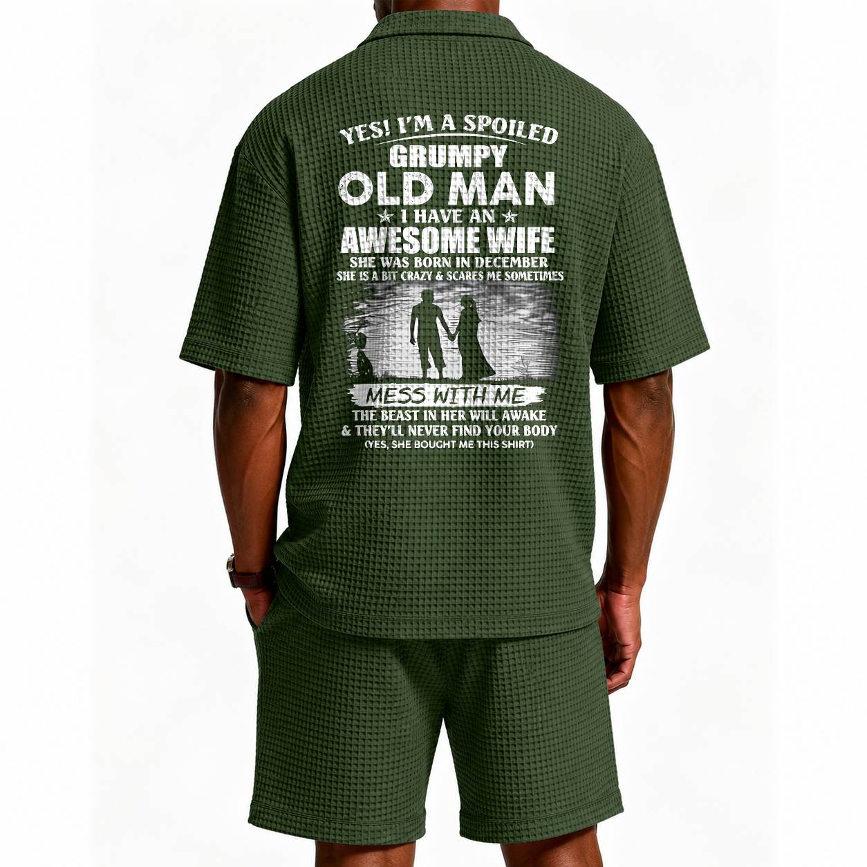 DECEMBER - GRUMPY OLD MAN WAFFLE POLO SHIRT & SHORTS SET - M14 – AWESOME WIFE GIFT FOR HUSBAND - DTSM12 (SKU2607-140-12)