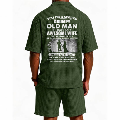JULY - GRUMPY OLD MAN WAFFLE POLO SHIRT & SHORTS SET - M14 – AWESOME WIFE GIFT FOR HUSBAND - DTSM07 (SKU2607-140-07)