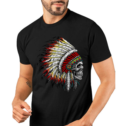 Native American T-Shirts, Vintage Native American Unisex T-Shirt/Hoodie/Sweatshirt HLT00 - Native American Indian Chief Skull Motorcycle Headdress T-Shirt (2)