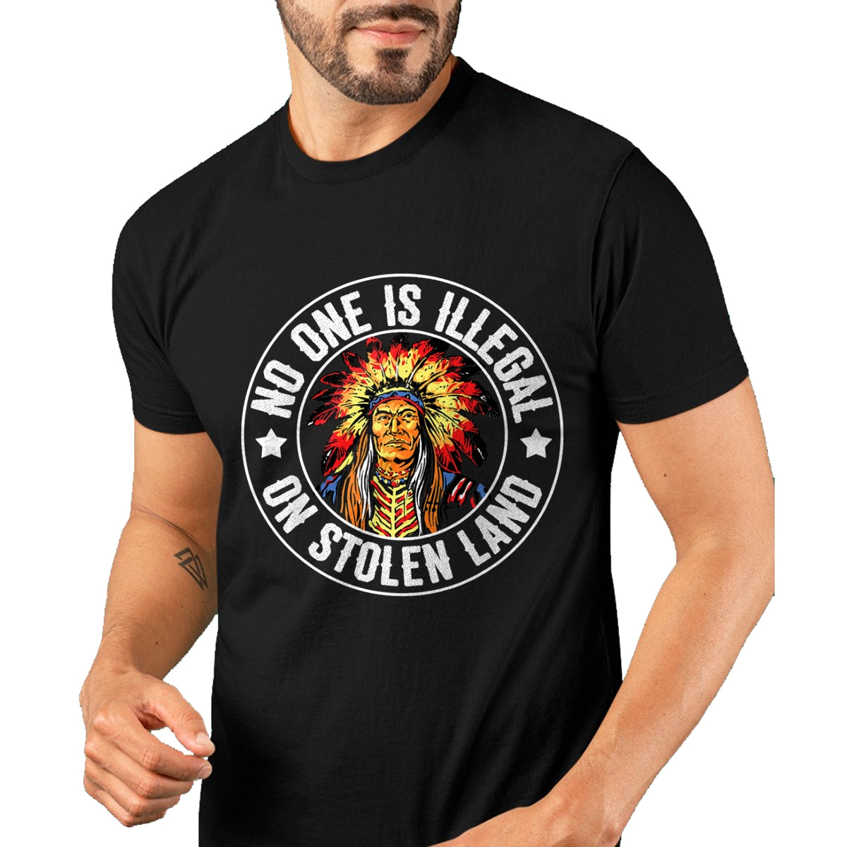Native American T-Shirts, Vintage Native American Unisex T-Shirt/Hoodie/Sweatshirt HLT00 - Native American No One Is Illegal On Stolen Land Immigration T-Shirt