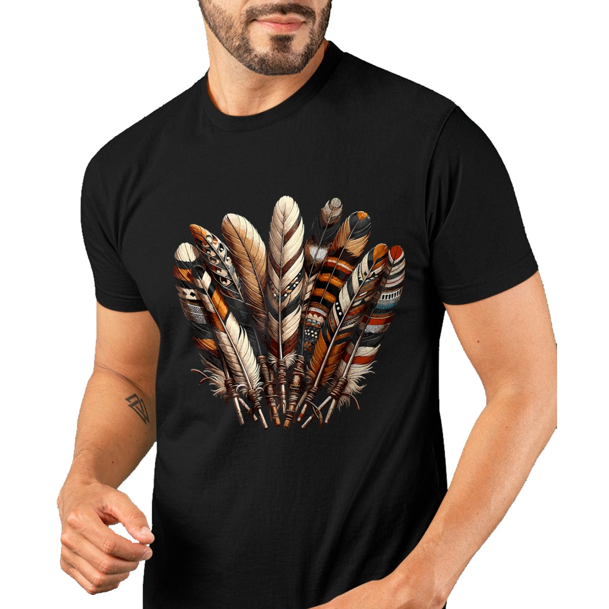 Native American T-Shirts, Vintage Native American Unisex T-Shirt/Hoodie/Sweatshirt HLT00 - Southwest Native American Indian Tribal Art Colorful Feather T-Shirt (1)