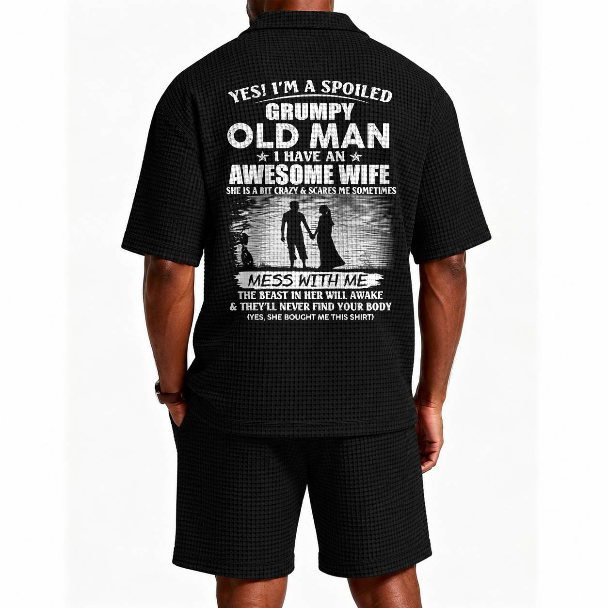 GRUMPY OLD MAN WAFFLE POLO SHIRT & SHORTS SET - M14 – AWESOME WIFE GIFT FOR HUSBAND - DTSM00 (SKU2607-140-00)