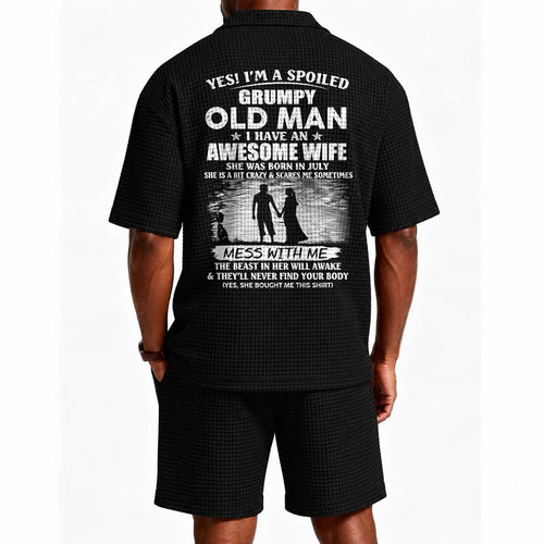 JULY - GRUMPY OLD MAN WAFFLE POLO SHIRT & SHORTS SET - M14 – AWESOME WIFE GIFT FROM WIFE - DTSM07 (SKU2607-140-07)