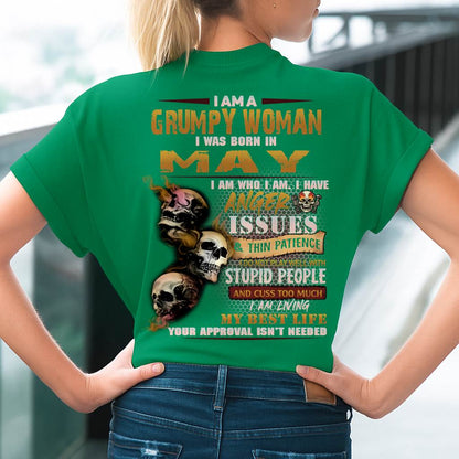 May - Grumpy Woman T-Shirt – Anger Issues Skull Design - Birthday Gift For Woman - DTSM05 (SKU09-25-05)