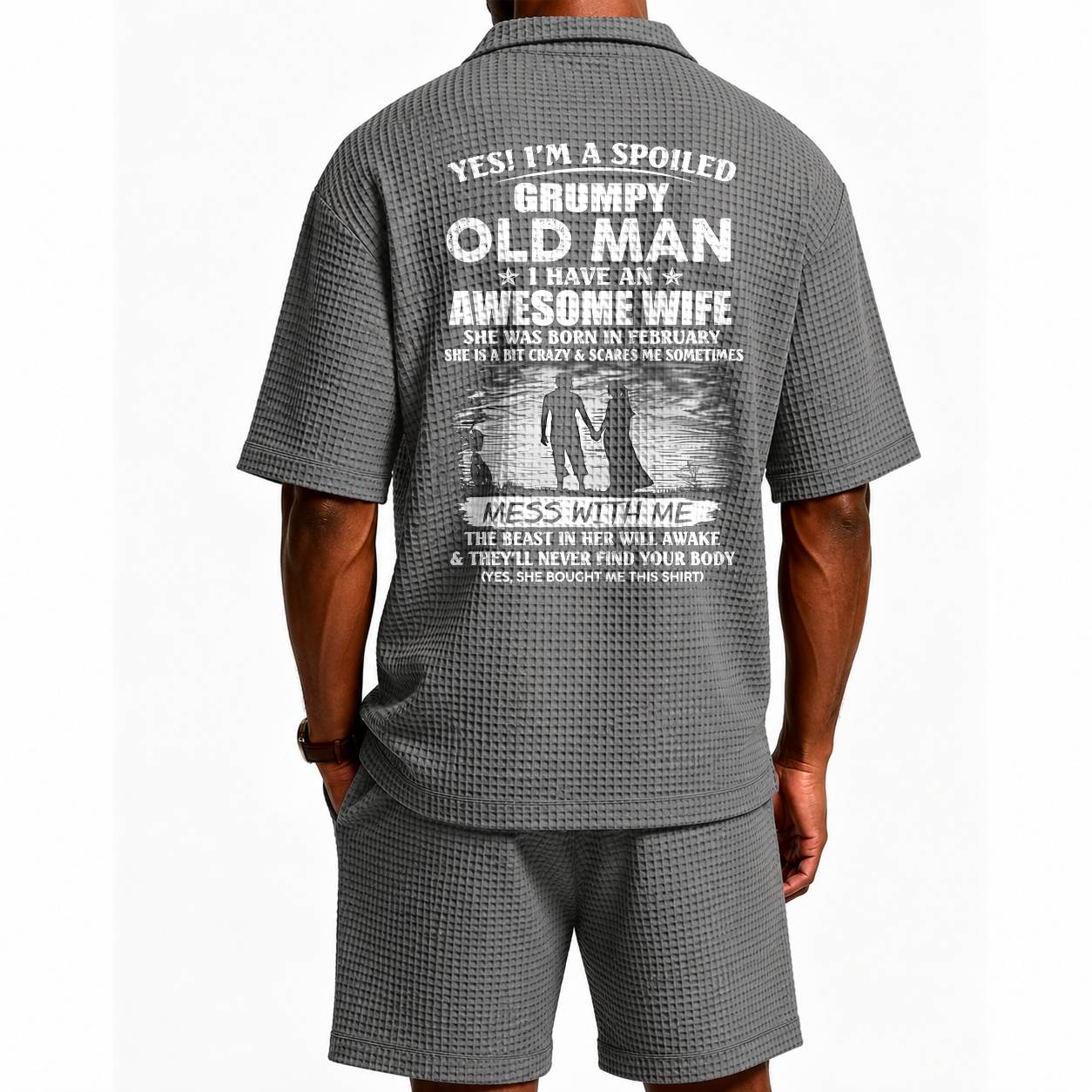 FEBRUARY - GRUMPY OLD MAN WAFFLE POLO SHIRT & SHORTS SET - M14 – AWESOME WIFE GIFT FOR HUSBAND - DTSM02 (SKU2607-140-02)