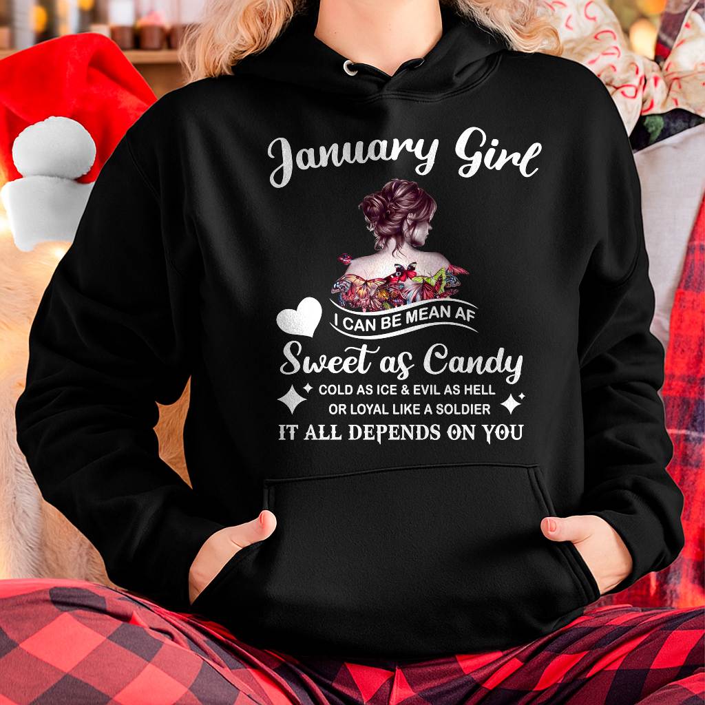 January Girl T-Shirt – Sweet As Candy, Cold As Ice - Birthday Gift for Women - DTSM01 (SKU26T-01-38-01)