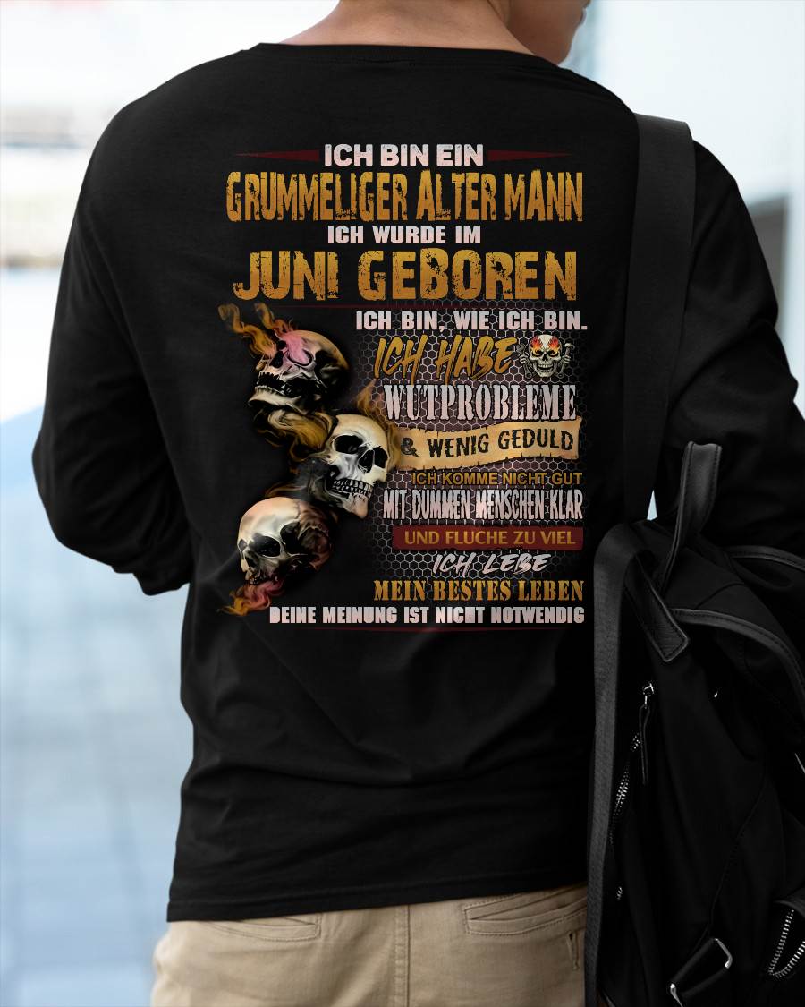 JUNI MANN SHIRT – GRUMMELIGER ALTER MANN GEBOREN IM JUNI – LUSTIGES SCHÄDEL KREUZ T-SHIRT FÜR MÄNNER - DTSM06 (SKU2605-177-06)