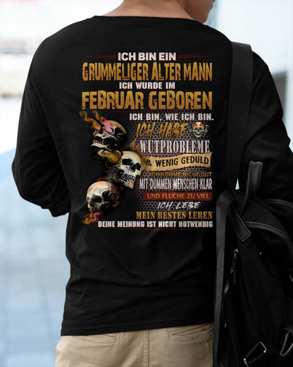 FEBRUAR MANN SHIRT – GRUMMELIGER ALTER MANN GEBOREN IM FEBRUAR – LUSTIGES SCHÄDEL KREUZ T-SHIRT FÜR MÄNNER - DTSM02 (SKU2605-177-02)