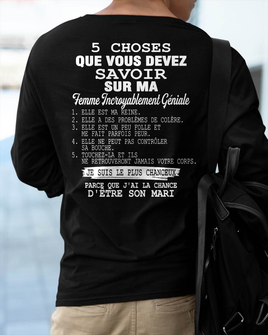 5 CHOSES QUE VOUS DEVEZ SAVOIR SUR MA FEMME INCROYABLEMENT GÉNIALE - CADEAU PARFAIT POUR VOTRE MARI, PETIT AMI - DTSM00 (SKU2605-160)