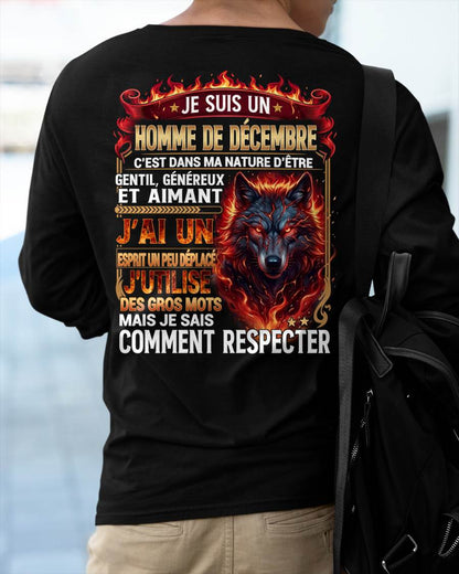 DÉCEMBRE - ESPRIT MALICIEUX MAIS SAIT RESPECTER - T-SHIRT ANNIVERSAIRE HOMME - IMPRESSION DTG PREMIUM - DTSM12 (SKU2604-87-12)