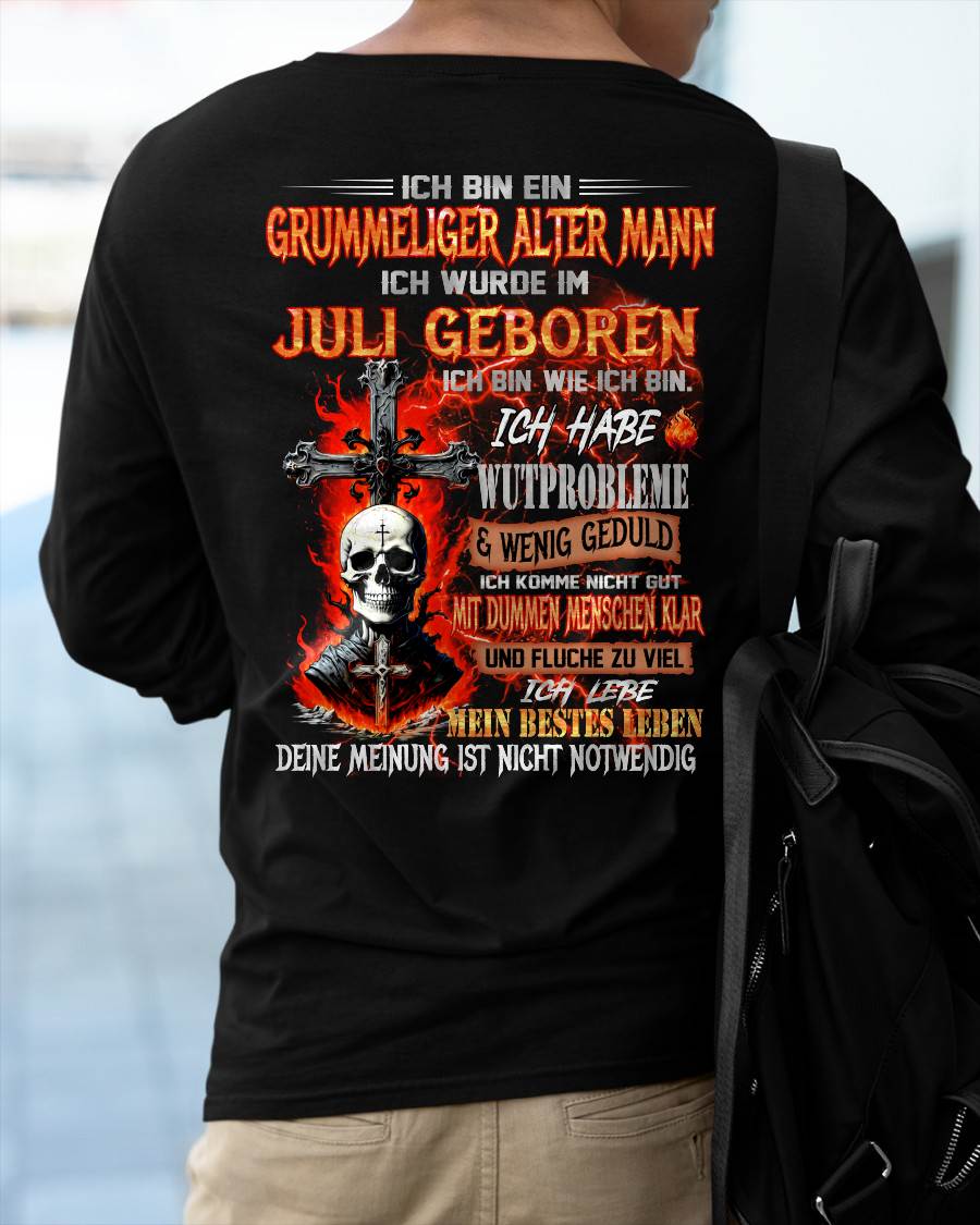JULI MANN SHIRT – GRUMMELIGER ALTER MANN GEBOREN IM JULI – LUSTIGES SCHÄDEL KREUZ T-SHIRT FÜR MÄNNER - DTSM07 (SKU2605-174-07)