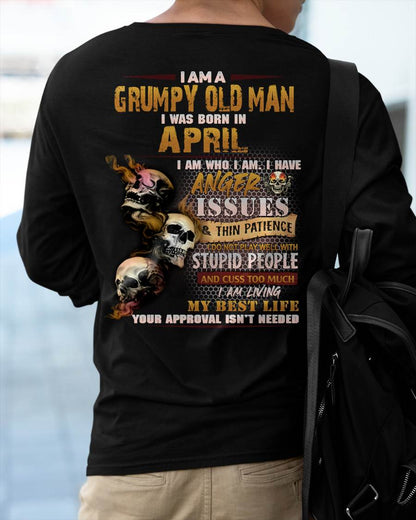 April - Grumpy Old Man T-Shirt - Funny Skull Anger Issues Tee - Perfect Gift For Men DTSM04 (SKU08-67-04)