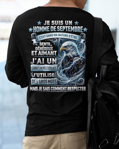 SEPTEMBRE - ESPRIT MALICIEUX MAIS SAIT RESPECTER - T-SHIRT ANNIVERSAIRE HOMME - IMPRESSION DTG PREMIUM - DTSM09 (SKU2604-86-09)